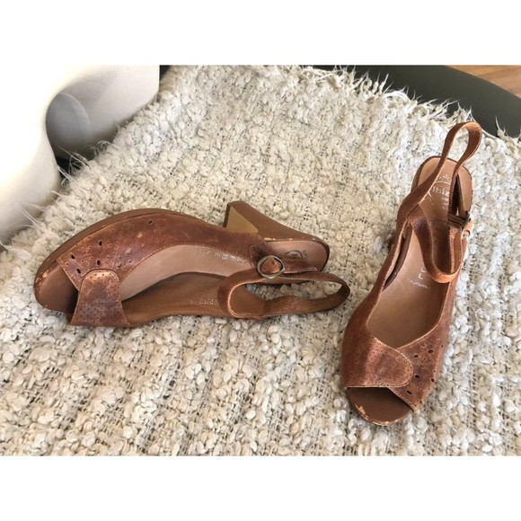 RARE Vtg Jeffery Campbell Handmade Cognac Leather Peep Toe Slingback Heels 9 - Picture 7 of 12